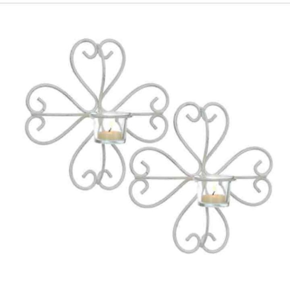Distressed white clover sconces set/2 - Picture 4 of 4